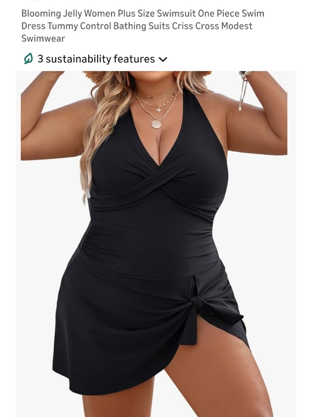 BLOOMING JELLY - 3X Black 1 Piece V-Neck Swim Dress with Side Knot - Picture 7 of 12